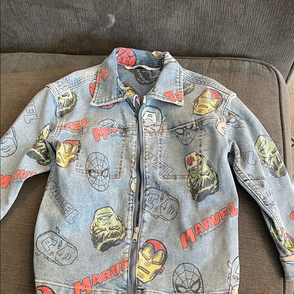 Marvel Kids Blue Jean Jacket with Superhero Faces